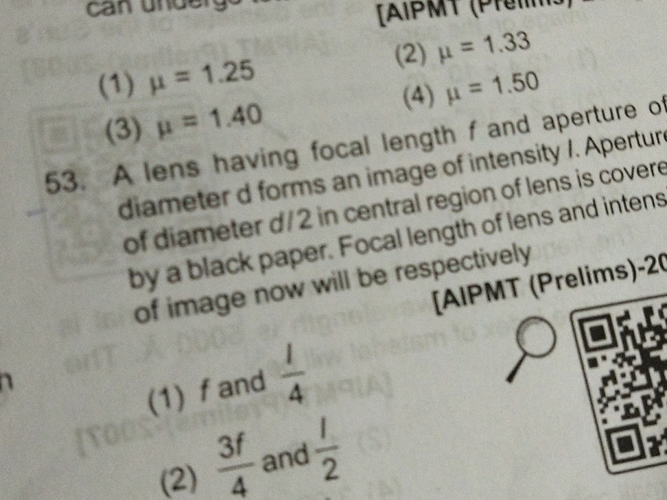 A lens having focal length $f$ and aperture