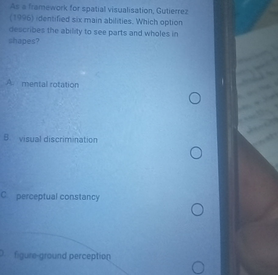 As a framework for spatial visualisation,
