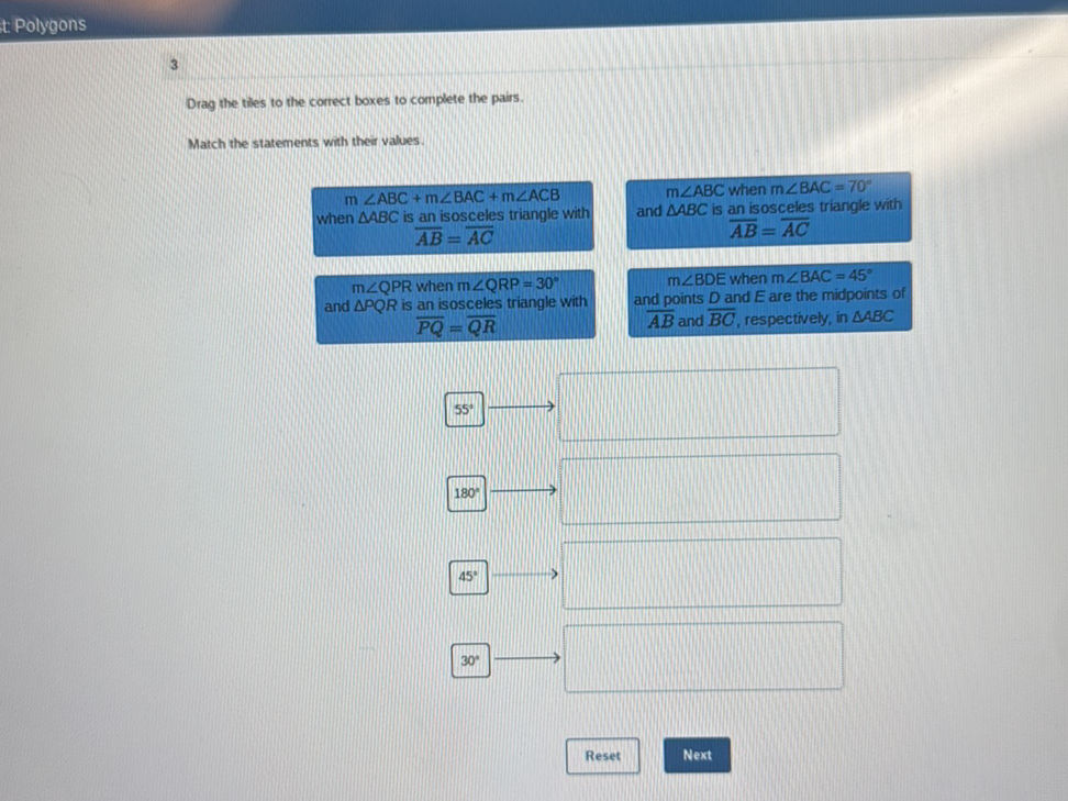 Match the statements with their values. m