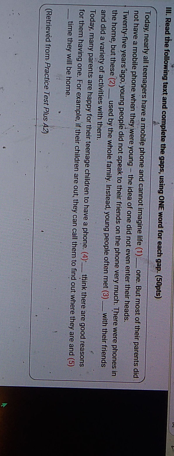 III. Read the following text and complete | StudyX