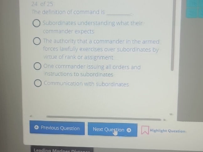 The definition of command is Subordinates