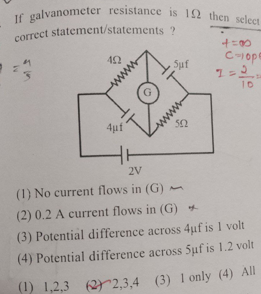 If galvanometer resistance is 1Ω then select | StudyX
