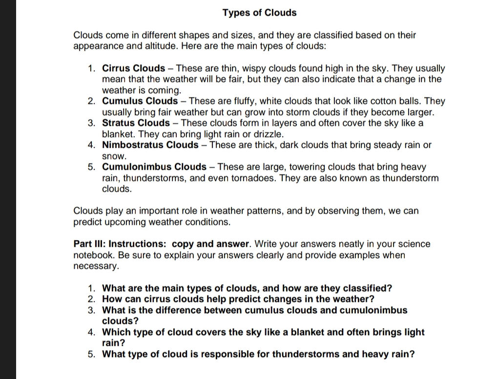 What are the main types of clouds, and how | StudyX