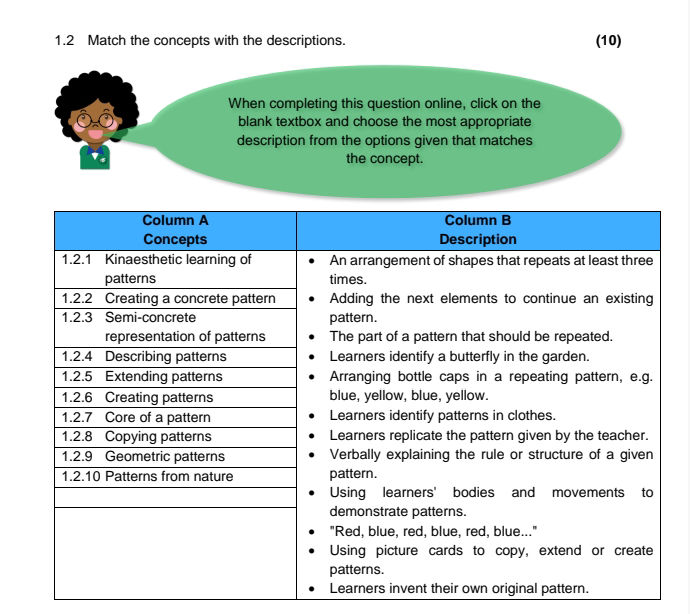 1.2 Match the concepts with the