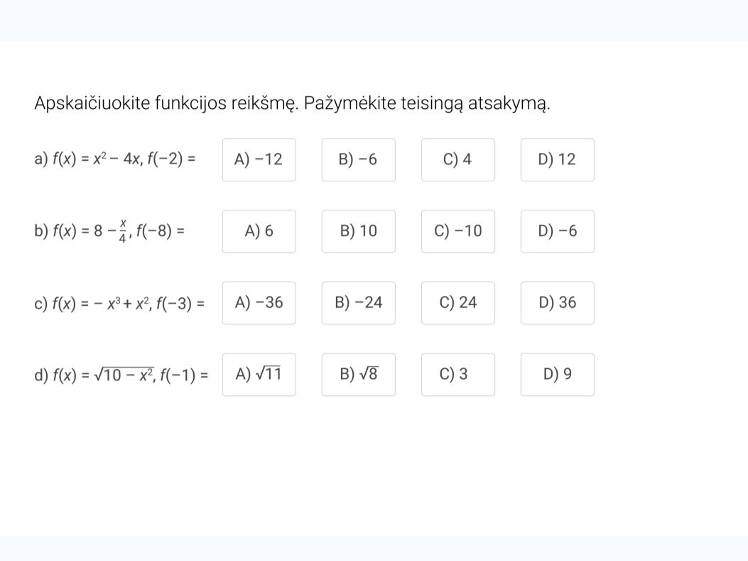 Taskine Formule Apskaičiuokite funkcijos reikšmę. Pažymėkite | StudyX