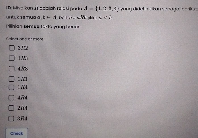 ID: Misalkan $R$ adalah relasi pada $A = | StudyX