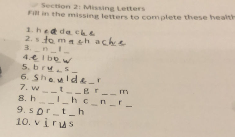 Section 2: Missing Letters Fill in the | StudyX