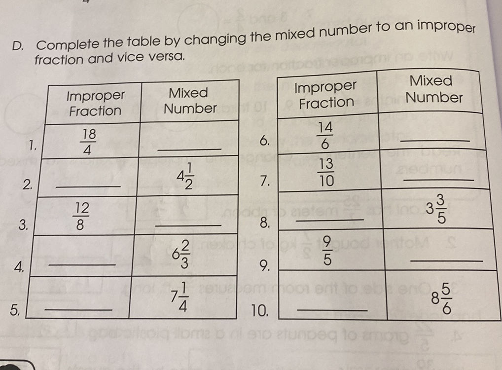 D. Complete the table by changing the mixed | StudyX