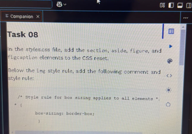 Task 08 In the styles.css file, add the | StudyX