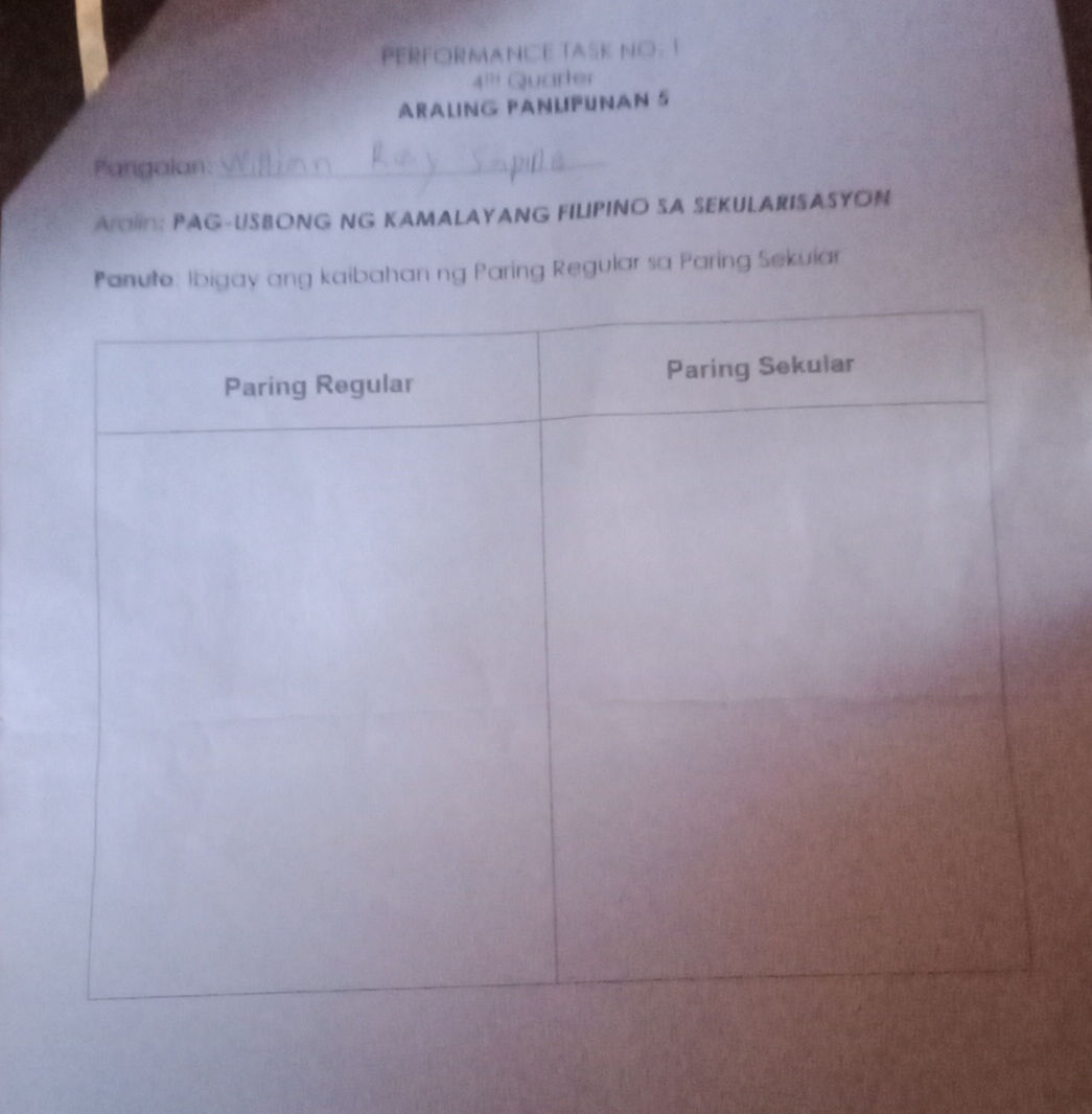 PERFORMANCE TASK NO. 1 4th Quarter ARALING | StudyX