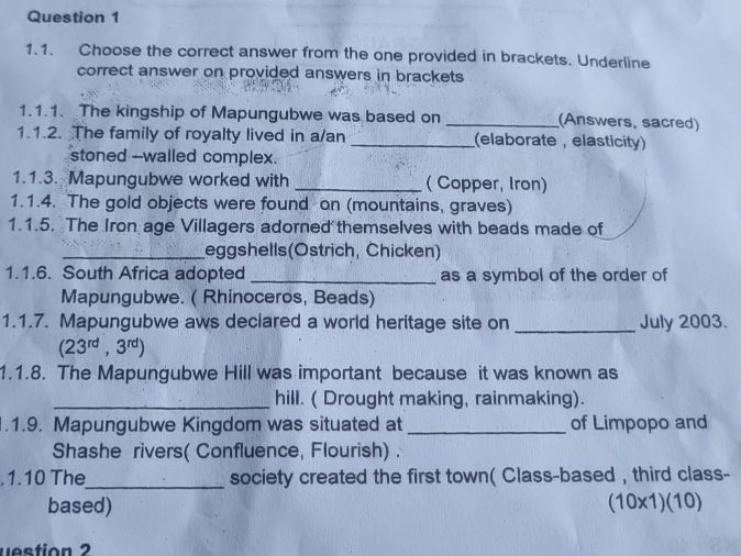 Question 1 1.1. Choose the correct answer | StudyX