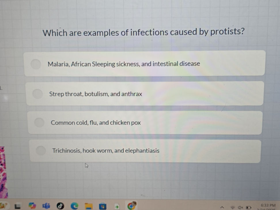 Proctists Examples Which are examples of infections caused by | StudyX