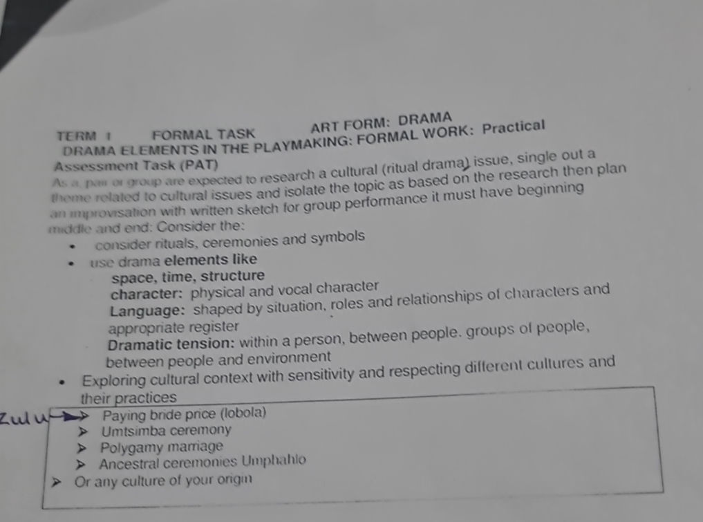 TERM 1 FORMAL TASK ART FORM: DRAMA DRAMA | StudyX