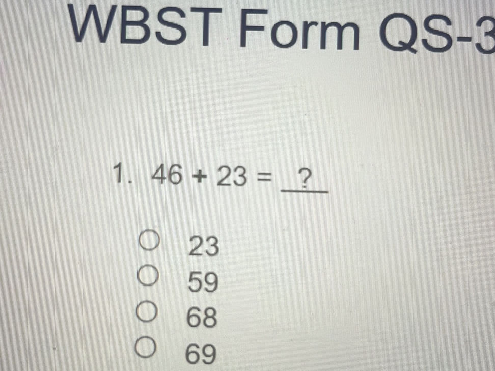 Addition problem: 46 + 23 = ? | StudyX