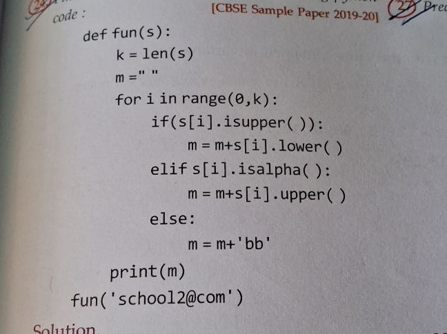 ```python def fun(s): k = len(s) m = "" for