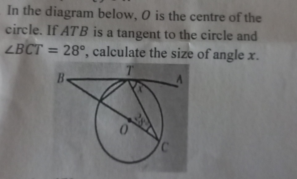 In the diagram below, O is the centre of the | StudyX