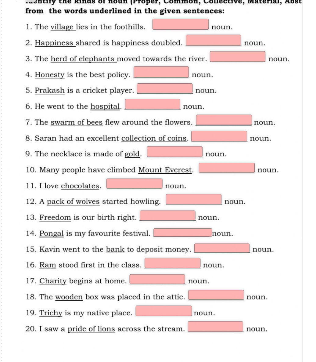 Identify the kinds of noun (Proper, Common, | StudyX