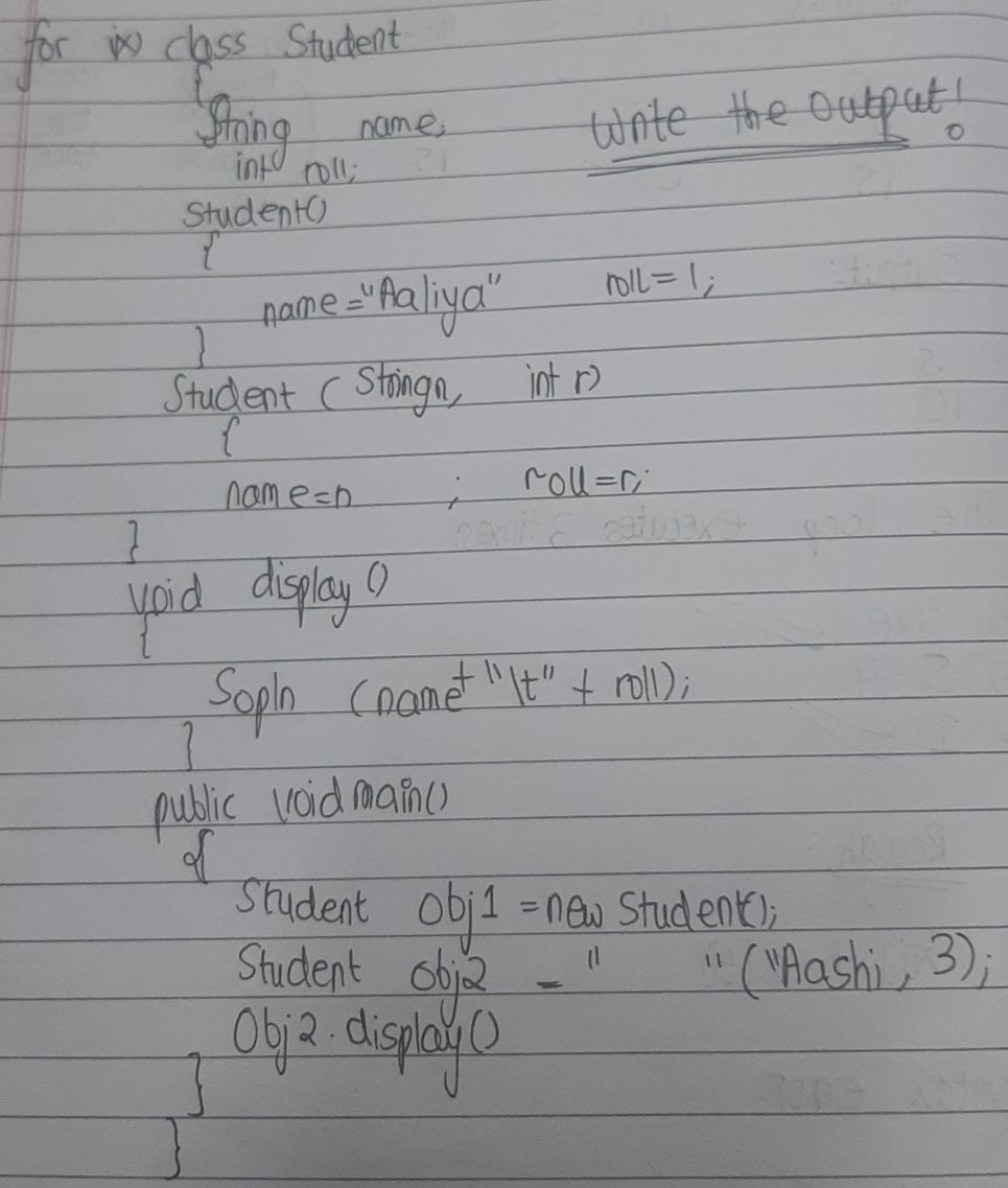 ```java for in class Student { String | StudyX