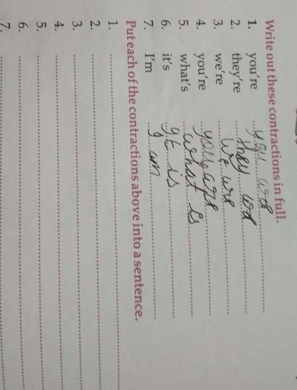 Write out these contractions in full. 1. | StudyX