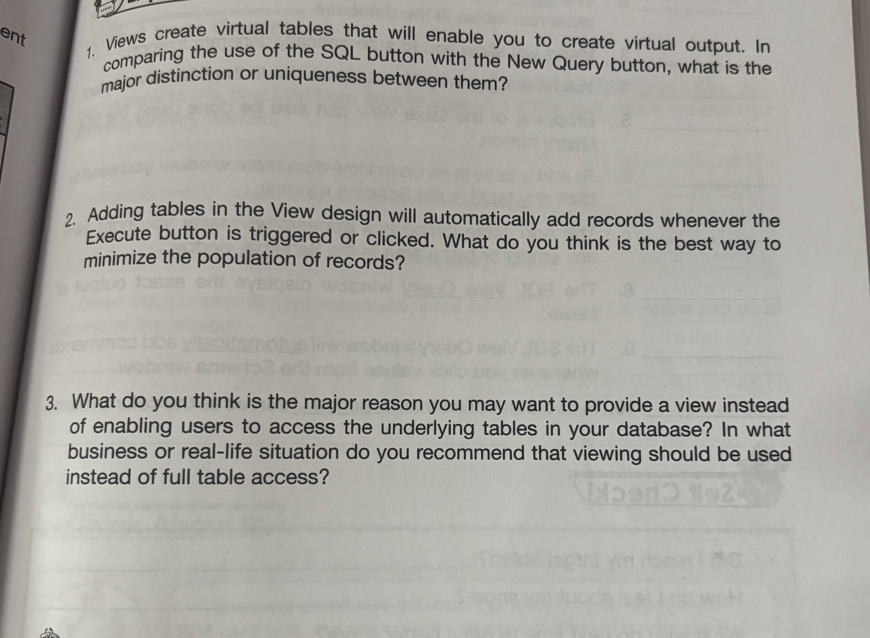 1. Views create virtual tables that will | StudyX