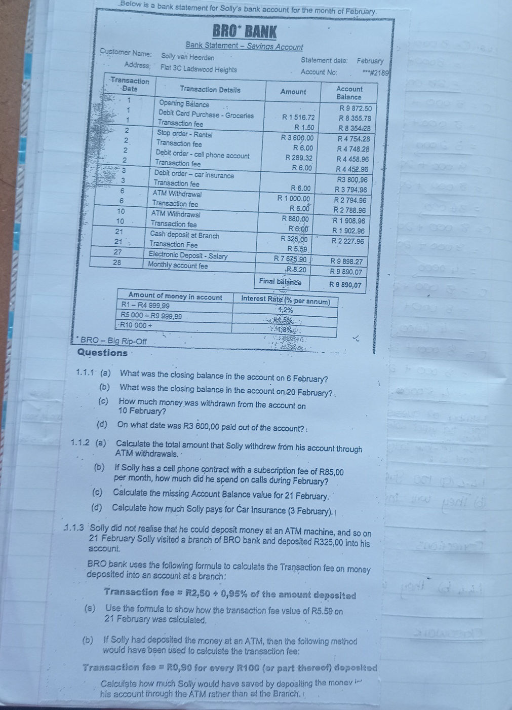 Below is a bank statement for Solly's bank | StudyX