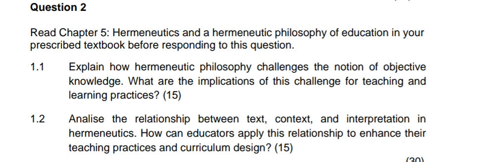 Question 2 Read Chapter 5: Hermeneutics and | StudyX