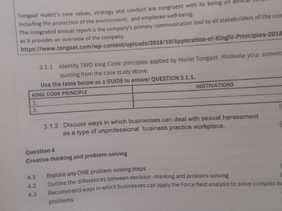 3.1.1 Identify TWO King Code principles | StudyX