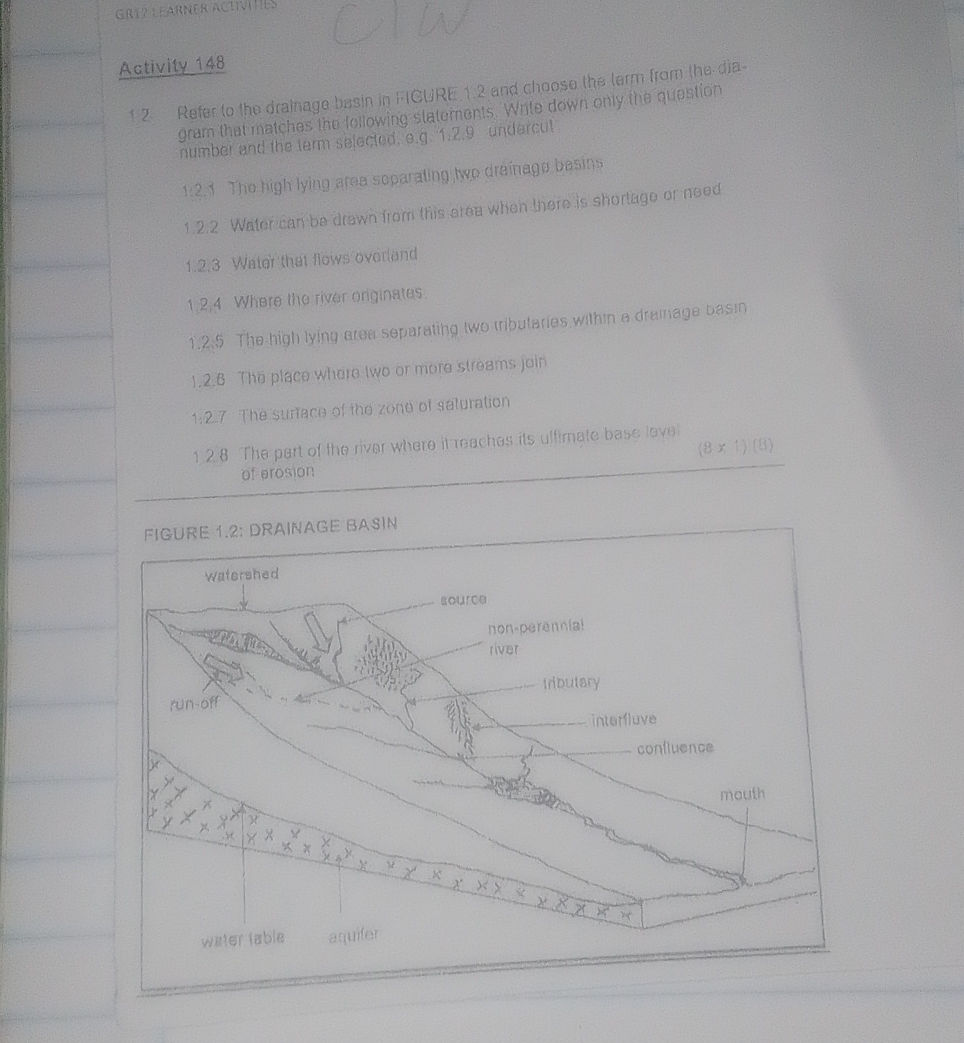 1. Refer to the drainage basin in FIGURE | StudyX