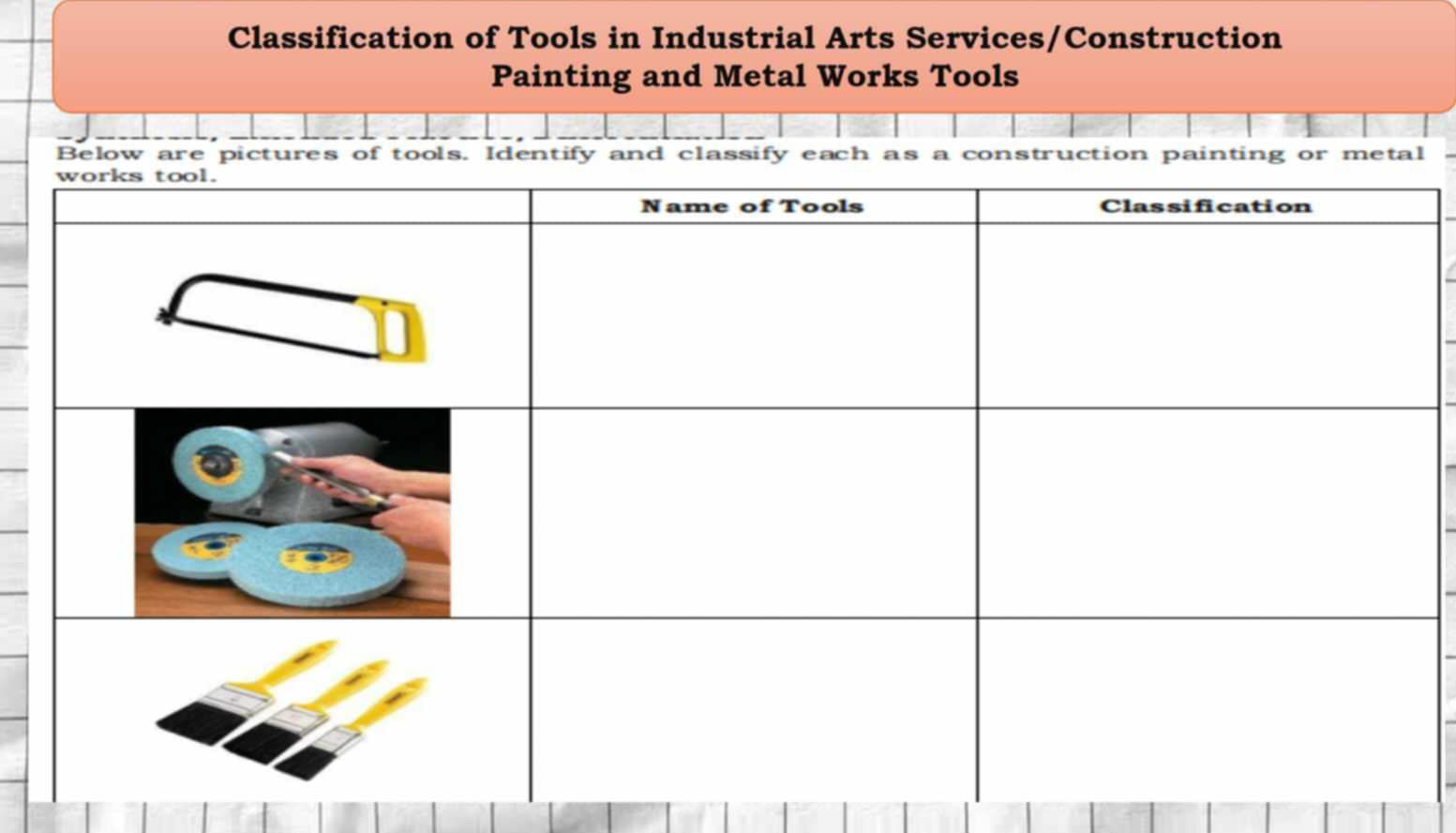 Classification of Tools in Industrial Arts | StudyX