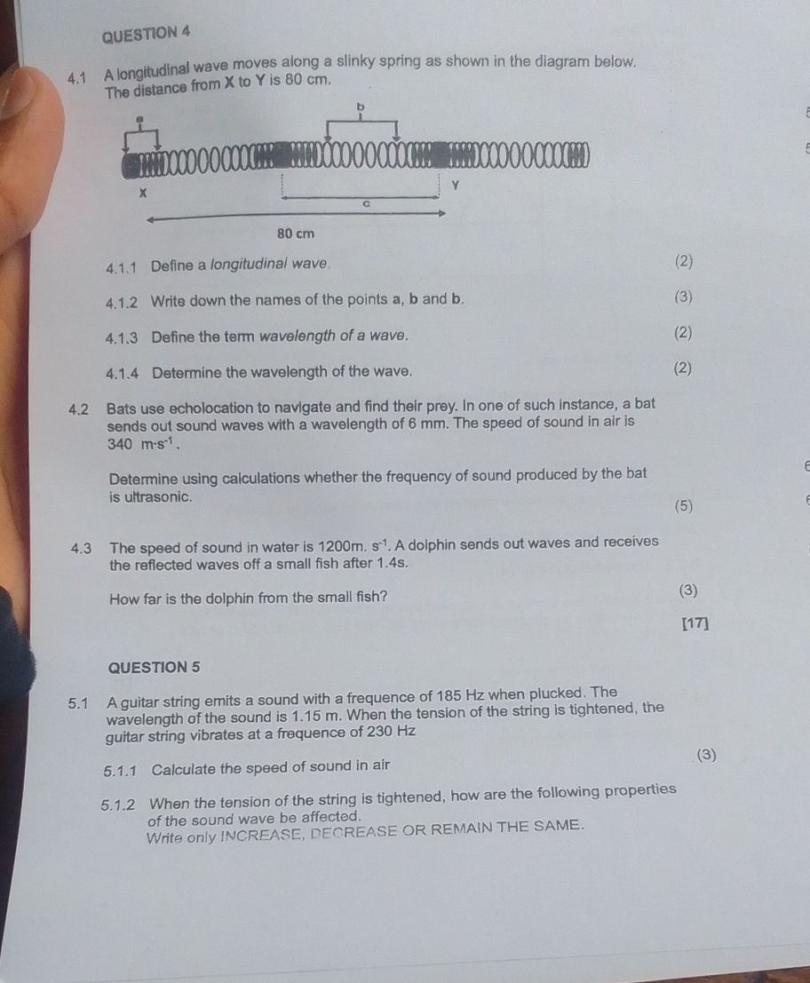 QUESTION 4 4.1 A longitudinal wave moves | StudyX