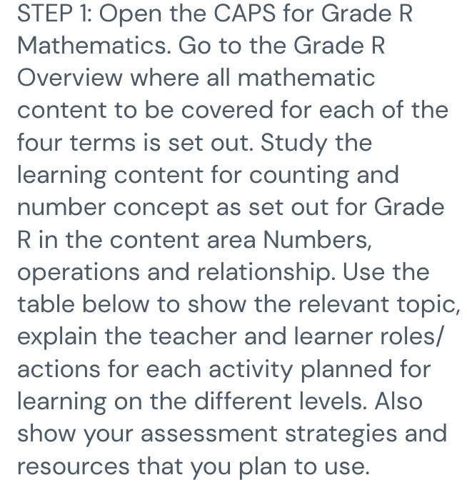 Caps Grade R Maths STEP 1: Open the CAPS for Grade R