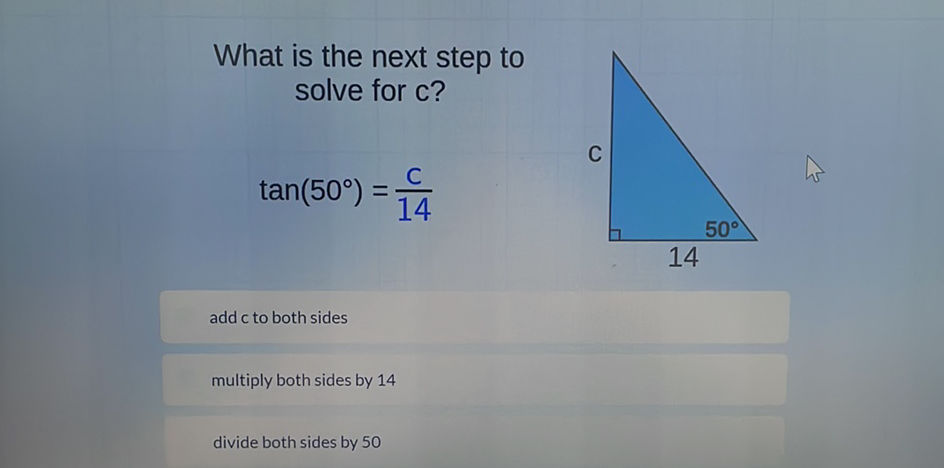 What is the next step to solve for c? | StudyX