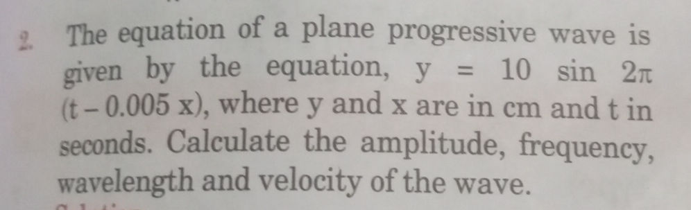 The equation of a plane progressive wave is