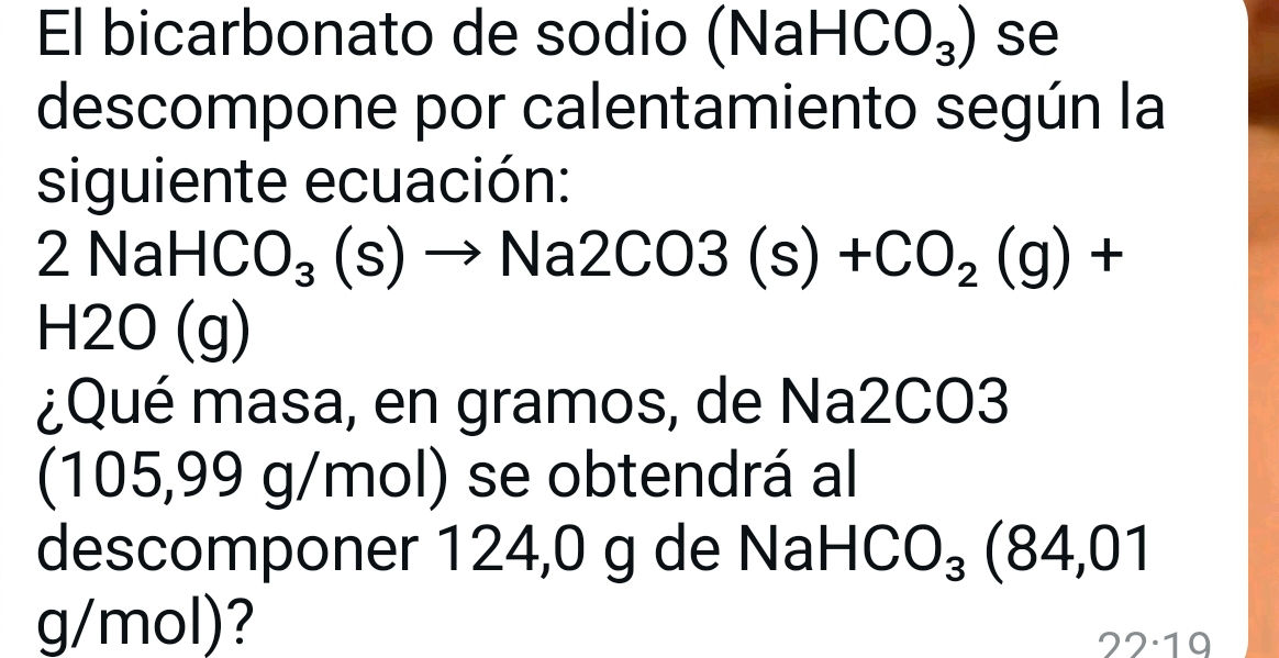 El bicarbonato de sodio (NaHCO3) se | StudyX