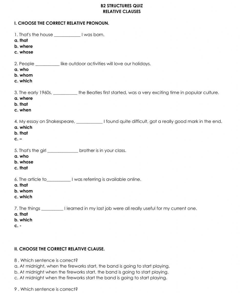 I. CHOOSE THE CORRECT RELATIVE PRONOUN. 1. | StudyX