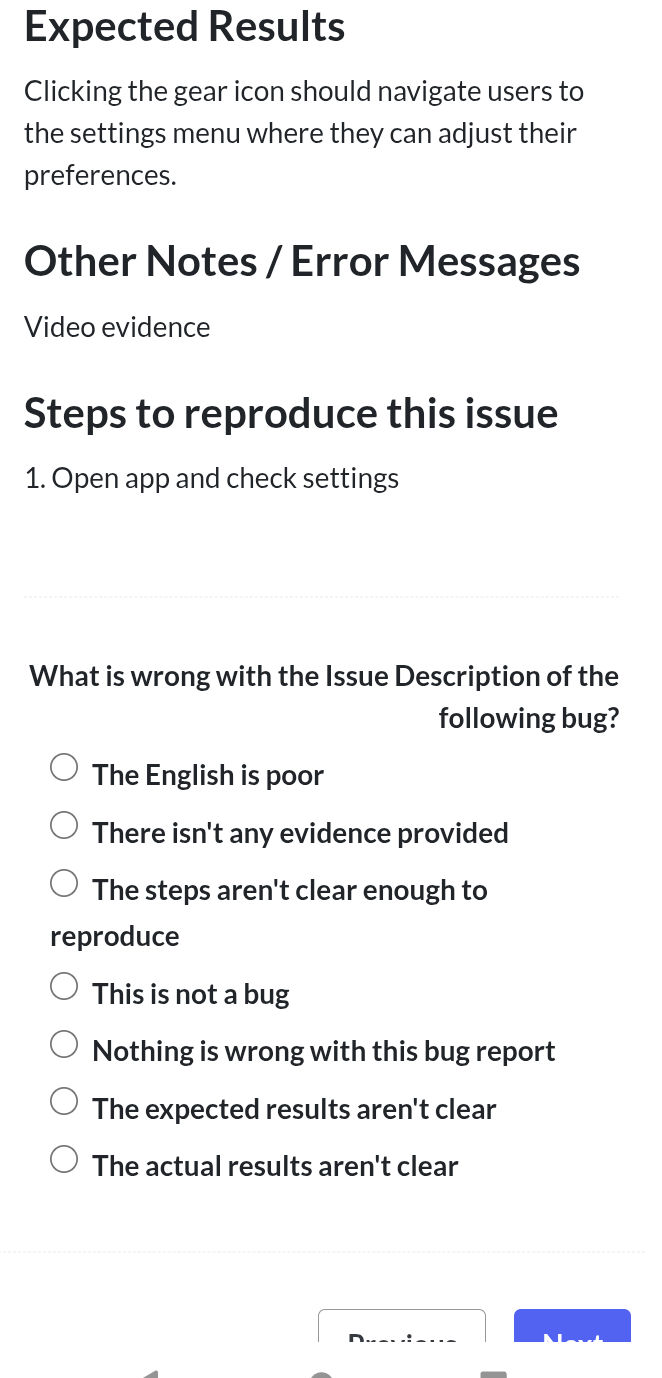 What is wrong with the Issue Description of | StudyX