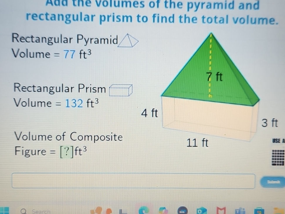 Rectangular Pyramid Volume 4 Numbers Add the volumes of the pyramid and | StudyX