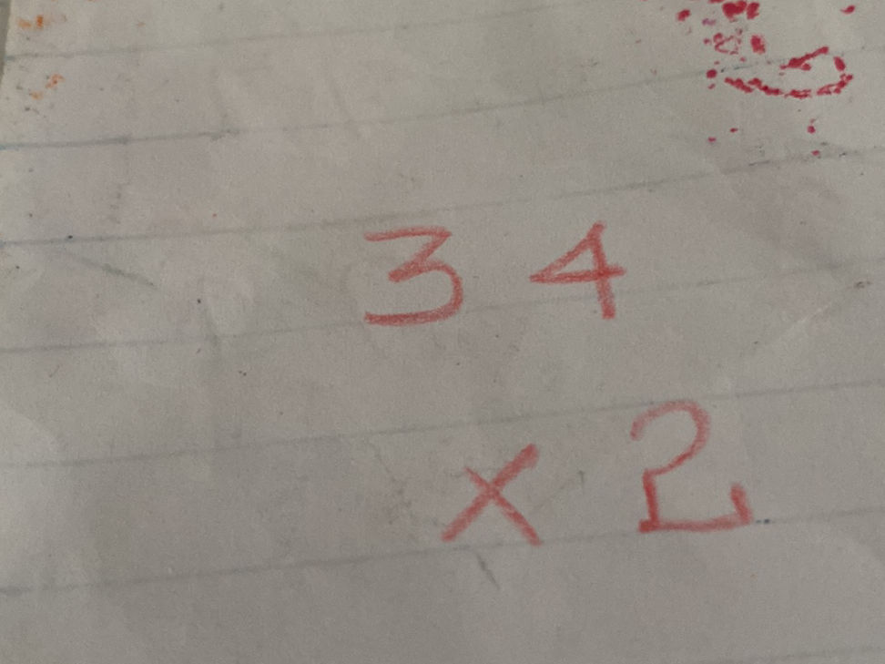 Multiplication problem: 34 x 2