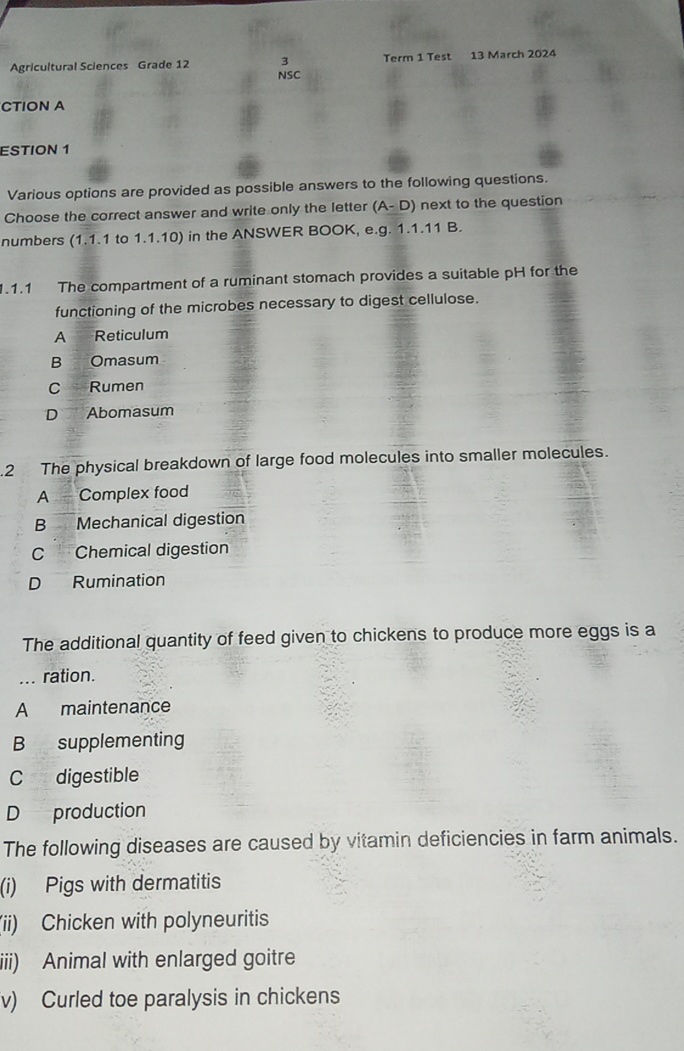 Sample Practical Question On Ruminant 1.1.1 The compartment of a ruminant stomach | StudyX