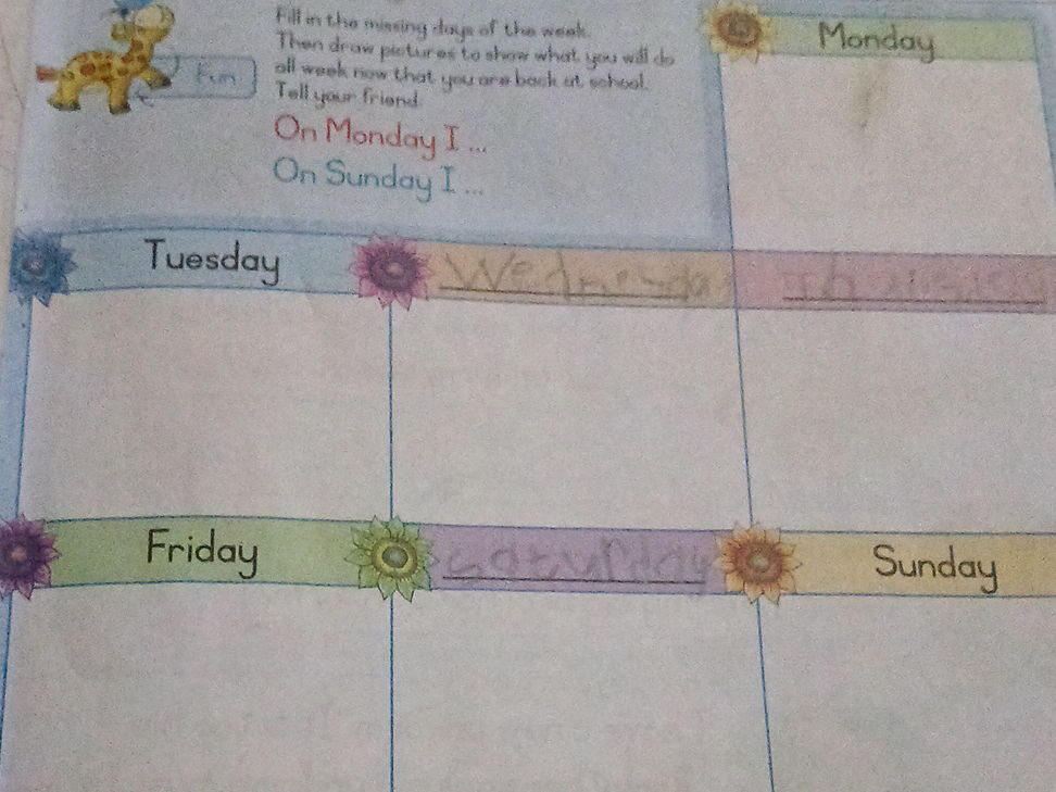 Fill in the missing days of the week. Then