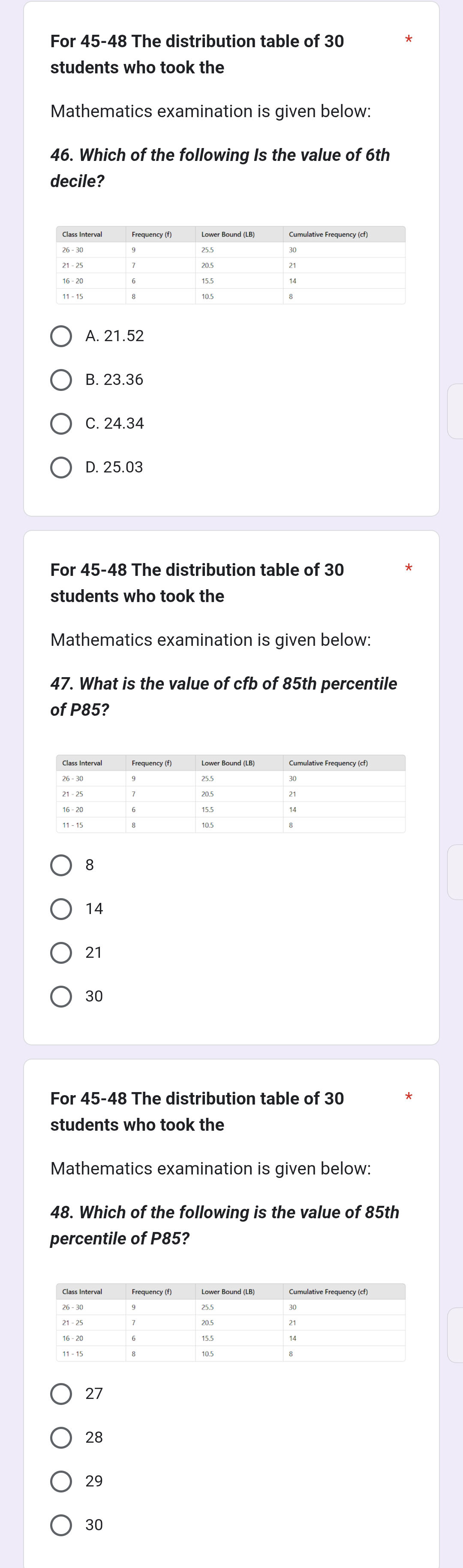 For 45-48 The distribution table of 30 | StudyX