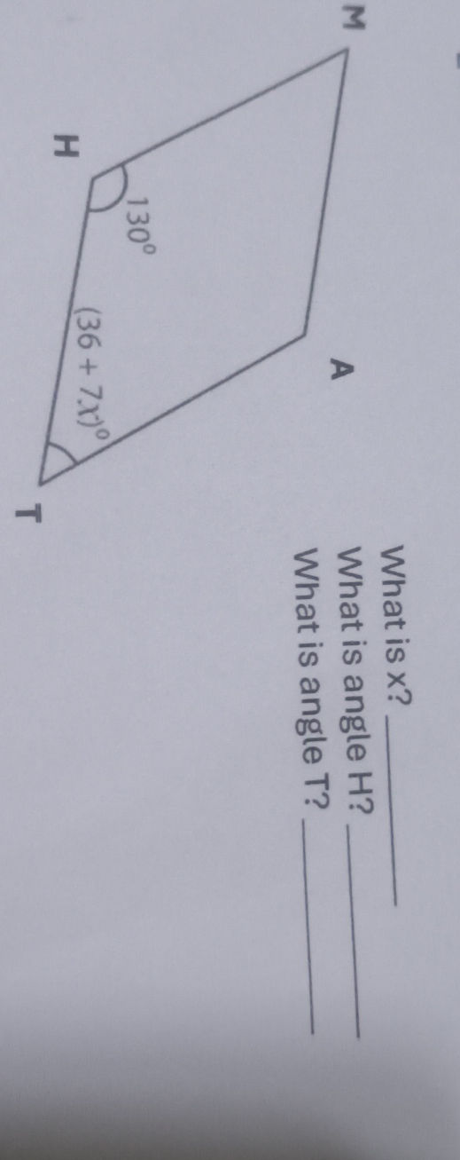 What is x? What is angle H? What is angle T? | StudyX