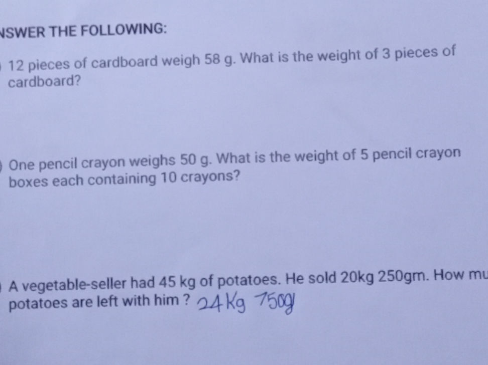 12 pieces of cardboard weigh 58 g. What is | StudyX