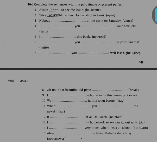 67c Complete the sentences with the past | StudyX