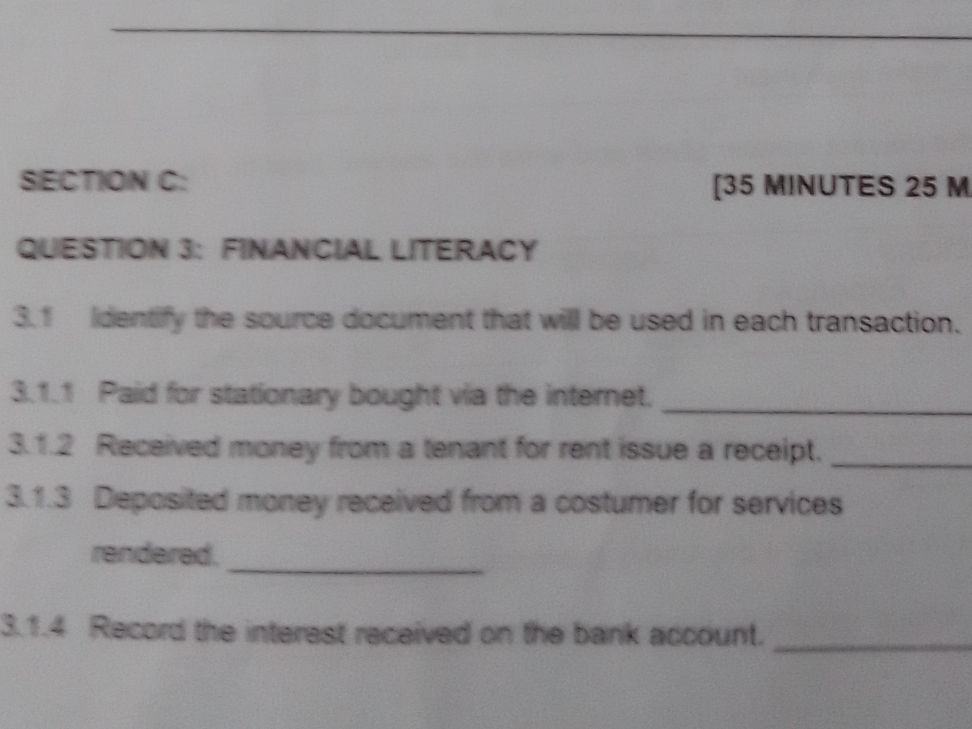 SECTION C: QUESTION 3: FINANCIAL LITERACY