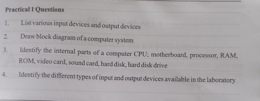 1. List various input devices and output | StudyX