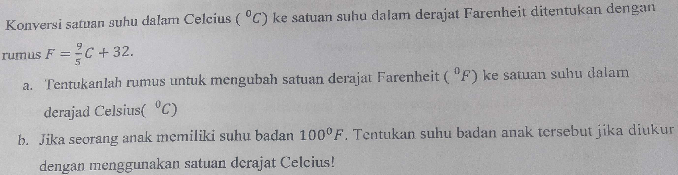 Konversi satuan suhu dalam Celcius (°C) ke | StudyX