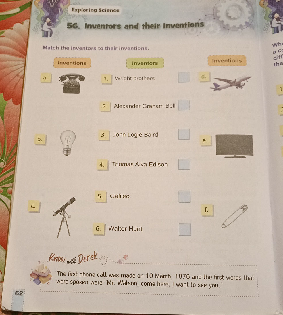 Inventions Matching Match the inventors to their inventions. a. | StudyX