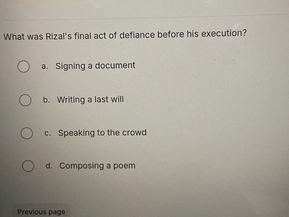 What was Rizal's final act of defiance StudyX