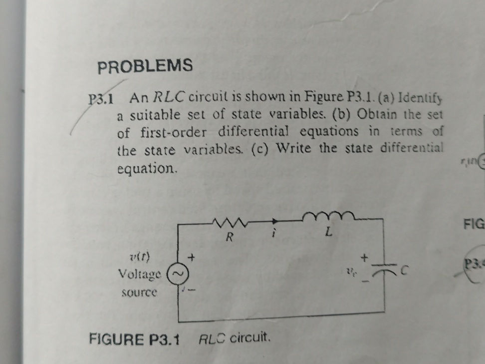 P3.1 An RLC circuit is shown in Figure P3.1. | StudyX